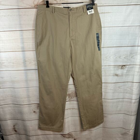 Boca Classics Khaki Flat Front Pants Size 38x32 - Picture 1 of 8